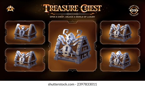 Treasure Chests Collection Unveiling a Realm from Basic to Upgraded Levels for RPG, Fantasy, and Medieval Games-Vector illustration Design