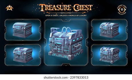 Treasure Chests Collection Unveiling a Realm from Basic to Upgraded Levels for RPG, Fantasy, and Medieval Games-Vector illustration Design