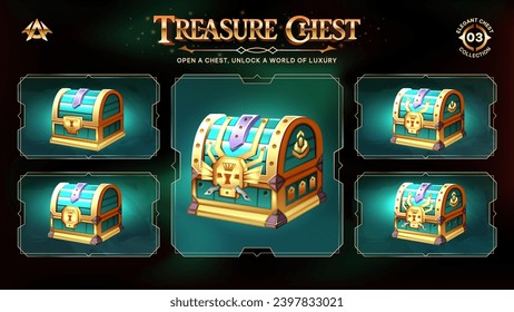 Treasure Chests Collection Unveiling a Realm from Basic to Upgraded Levels for RPG, Fantasy, and Medieval Games-Vector illustration Design