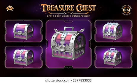 Treasure Chests Collection Unveiling a Realm from Basic to Upgraded Levels for RPG, Fantasy, and Medieval Games-Vector illustration Design