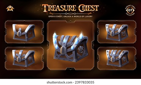 Treasure Chests Collection Unveiling a Realm from Basic to Upgraded Levels for RPG, Fantasy, and Medieval Games-Vector illustration Design