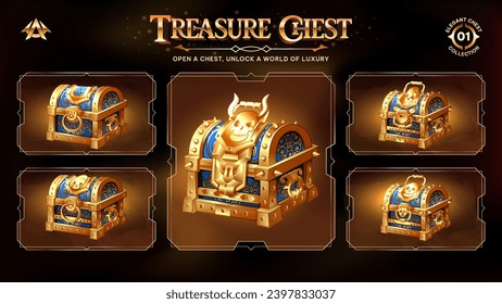 Treasure Chests Collection Unveiling a Realm from Basic to Upgraded Levels for RPG, Fantasy, and Medieval Games-Vector illustration Design