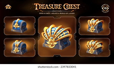 Colección Treasure Chests Descubriendo un reino desde niveles básicos hasta niveles superiores para el diseño de ilustraciones RPG, Fantasía y vectores de juegos medievales