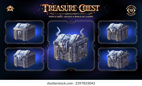 Treasure Chests Collection Unveiling a Realm from Basic to Upgraded Levels for RPG, Fantasy, and Medieval Games-Vector illustration Design
