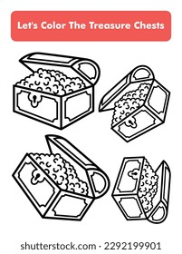 Treasure Chests Coloring Book Page In Letter Page Size Children Coloring Worksheet Premium Vector Element