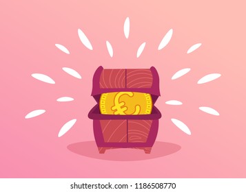 treasure dower chest full of euro coins money growth wealth concept flat horizontal vector illustration