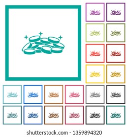 Treasure flat color icons with quadrant frames on white background