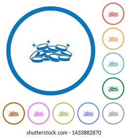 Treasure flat color vector icons with shadows in round outlines on white background