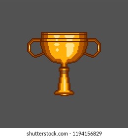 Treasure gold cup.Pixel art. Vector Illustration isolated on white background.
