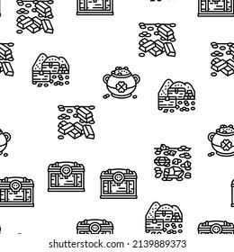 Treasure Golden Jewels In Chest Vector Seamless Pattern Thin Line Illustration