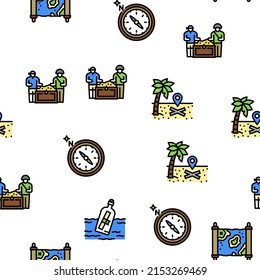 Treasure Golden Jewels In Chest Vector Seamless Pattern Thin Line Illustration