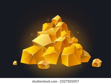 Treasure goldmine for games concept. Luxury and wealth, gold. Interface for mobile programs and applications. Cartoon isometric vector illustration isolated on black background