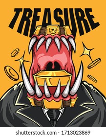 treasure head in suit illustration , treasure vector.