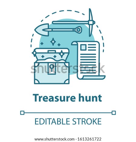 Treasure hunt concept icon. Arheological expedition. Historical research. Search and excavation of ancient antique chest. Vector isolated outline RGB color drawing. Editable stroke Imagine de stoc © 