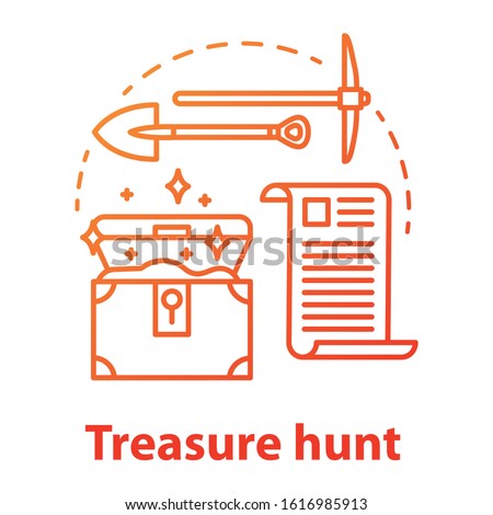 Treasure hunt concept icon. Arheological expedition. Historical research. Search and excavation of ancient antique chest. Vector isolated outline RGB color drawing Imagine de stoc © 