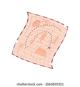 Treasure hunt flat composition with image of paper map with path vector illustration