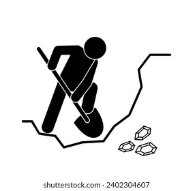 Schatzsuche, Illustration eines Menschen, der den Boden graben lässt, Prospekteur auf der Suche nach Diamanten, Glücksymbol