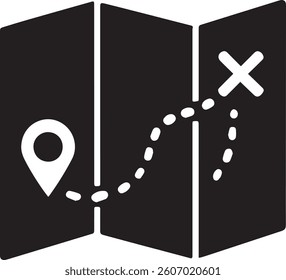 Treasure Hunt Map Icon: Minimalist Design of Location Marker, Pathway, and Destination
