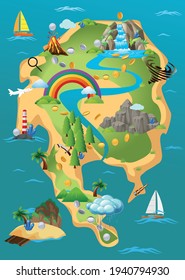 
treasure hunt map for kids in flat style vector graphic