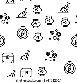 Treasure Hunter Vector Seamless Pattern Thin Line Illustration