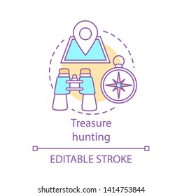 Treasure hunting concept icon. Family time together idea thin line illustration. Geocaching. Physical search for treasure. Searching for retrieve artifacts. Vector isolated drawing. Editable stroke