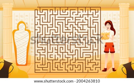 Treasure hunting underground the pyramid, help girl archaeologist to hid way to the mummy tomb, ancient egypt