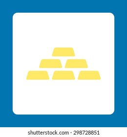 Treasure icon from Commerce Buttons OverColor Set. Vector style is yellow and white colors, flat square rounded button, blue background.