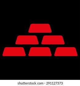 Treasure icon from Commerce Set. Vector style: flat symbol, red color, rounded angles, black background.