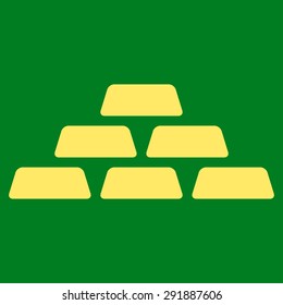 Treasure icon from Commerce Set. Vector style: flat symbol, yellow color, rounded angles, green background.