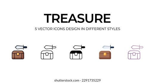 Treasure Icon Design in Five style with Editable Stroke. Line, Solid, Flat Line, Duo Tone Color, and Color Gradient Line. Suitable for Web Page, Mobile App, UI, UX and GUI design.