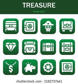 Treasure Icon Set. Vector  Illustrations Related With Pandoras Box, Safe Box And Pirate