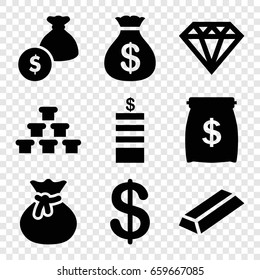 Treasure icons set. set of 9 treasure filled icons such as coin, money sack, diamond, gold, money bag, money sack