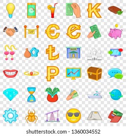 Treasure icons set. Cartoon style of 36 treasure vector icons for web for any design