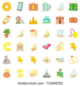 Treasure icons set. Cartoon style of 36 treasure vector icons for web isolated on white background