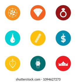 Treasure icons set. Flat set of 9 treasure vector icons for web isolated on white background