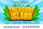 treasure island 3d text effect and editable text effect with wood and nature illustration