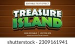 treasure island 3d text effect and editable text effect on wood illustration background