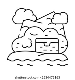 ilha do tesouro ícone da linha vetor. ilha do tesouro sinal. isolado contorno símbolo ilustração preta