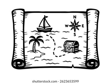 Treasure Island map. Doodle style. Vector hand drawing
