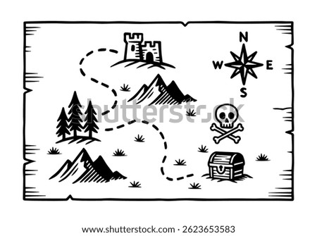 Treasure Island map. Doodle style. Vector hand drawing