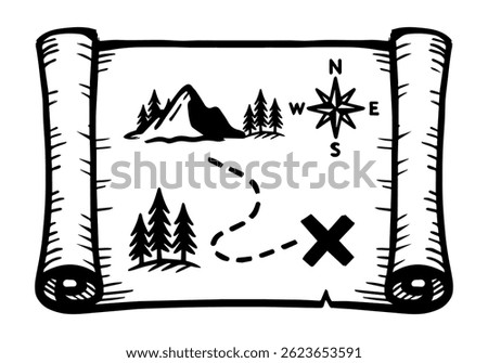 Treasure Island map. Doodle style. Vector hand drawing
