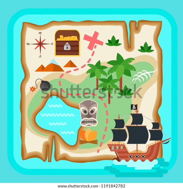 Treasure Island Map Pirate Ship Treasure Stock Vector (royalty Free 