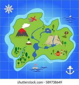 Treasure Island Pirate Map Illustration Cartoon Stock Vector (Royalty ...