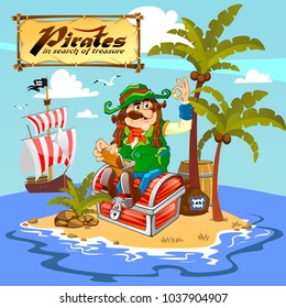 Treasure Island, treasure, pirate island, pirate on a deserted island ship far away on the horizon