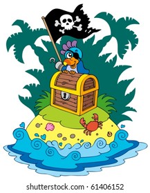 Treasure island with pirate parrot - vector illustration.