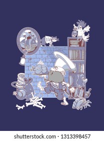 Treasure island. Set of illustrations. Pirate clipart. The cook on the ship. The life of pirates.