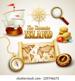 Treasure Island. Vector icons set