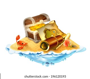 Treasure island, vector illustration isolated on white background