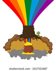 Treasure of Leprechaun in hole under ground. pot of gold. Lair of Gnome. dwarf for St.Patricks Day. national irish holiday
