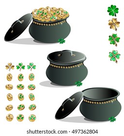 Treasure leprechaun set. Isolated objects on a white background.